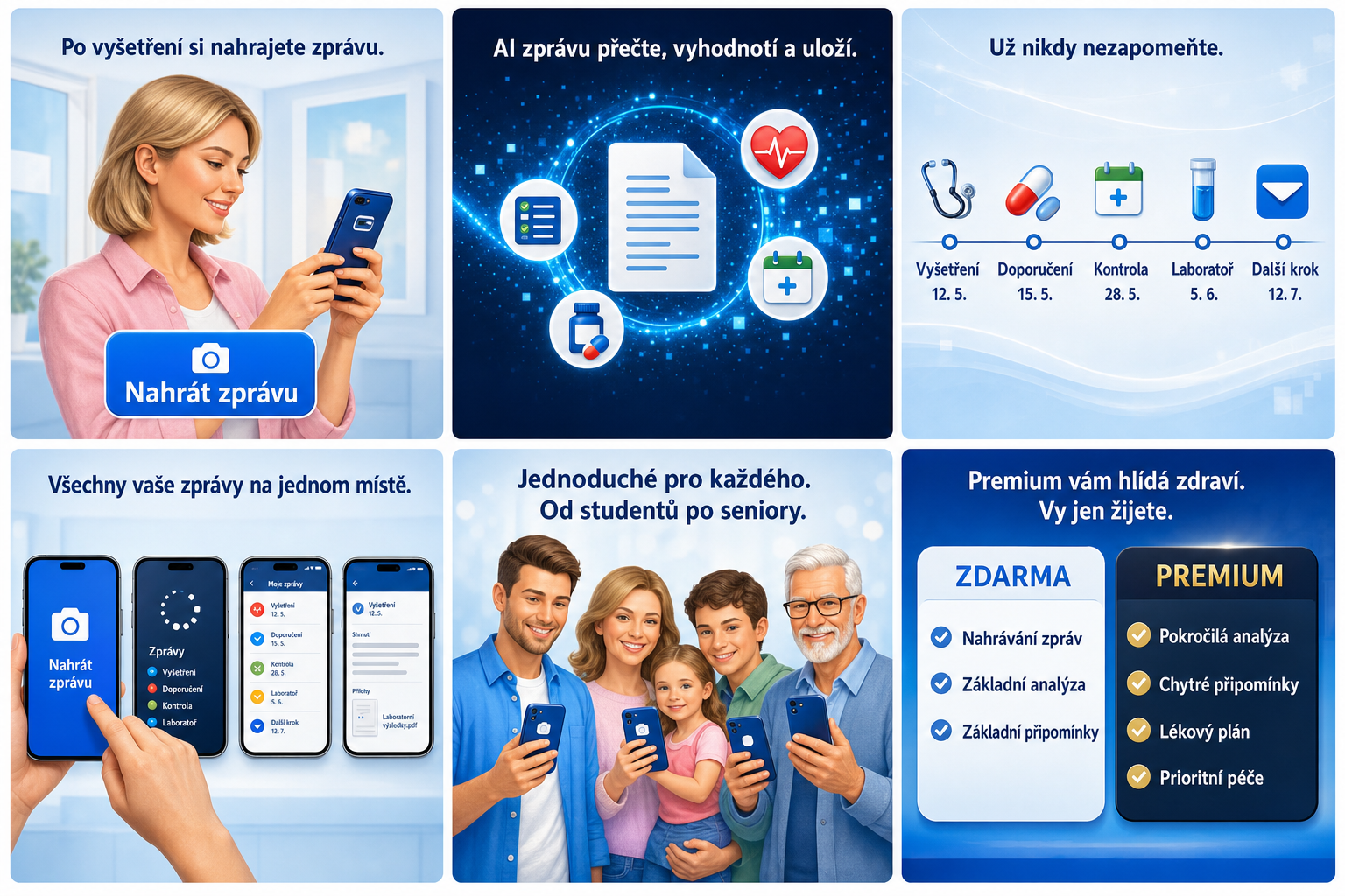 MeDipacient — nahrání zprávy, AI přehled a připomínky v telefonu.